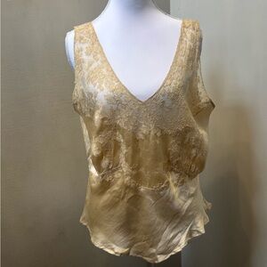 Beautiful Vintage Beige Gold Silk & Couture Lace Camisole Cami Top | Size Large